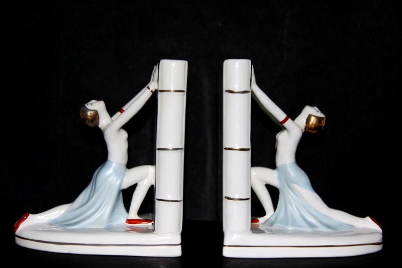 Fabuloso par de sujetalibros originales de roble Art Deco Spaniel -   España