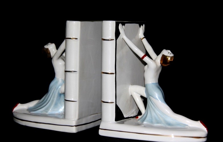Fabuloso par de sujetalibros originales de roble Art Deco Spaniel -   España