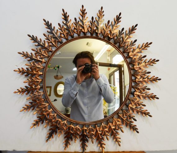 espejo sol vintage de metal de preciosas hojas